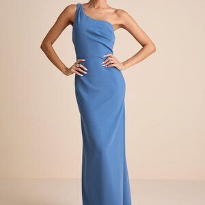 NWT Lulus Maevyn Blue Cowl Back Column Maxi Dress - Size S